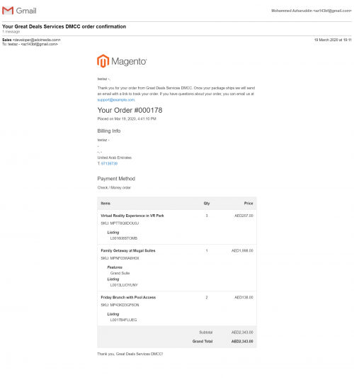 vr cust ordr receivd billng mail